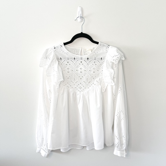 H&M Eyelet Broderie Anglaise White Blouse Size 8